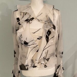 NWT Carlisle Black & Cream Ruched Camisole with Sheer Jacket. Size 10.